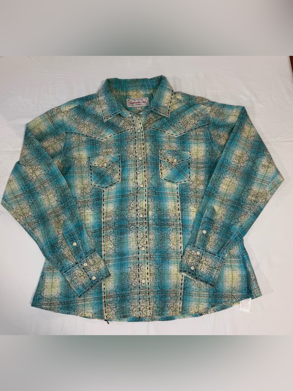 Panhandle Slim Womens Western Pearl Snap Shirt L Turquoise